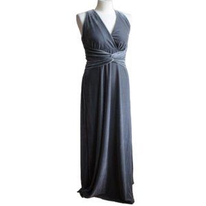 Velvet Maxi Dress M Twist Surplice V-Neck Empire Waist Gray Lagenlook Long
